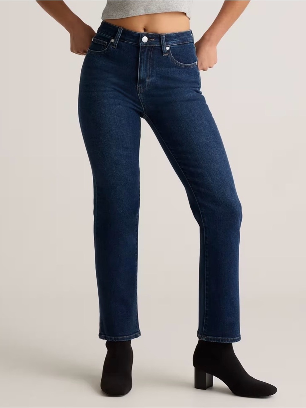 NWT Quince Stretch High Rise Straight Jeans Dark Wash Size 32 Organic Cotton